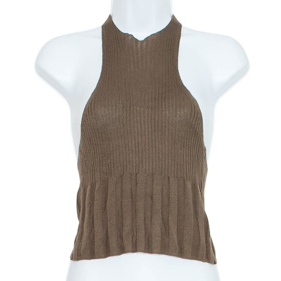 NWT Free People Cropped Tank Top Ribbed Racerback Y2K 90s Minimalist Brown Small - Picture 1 of 5